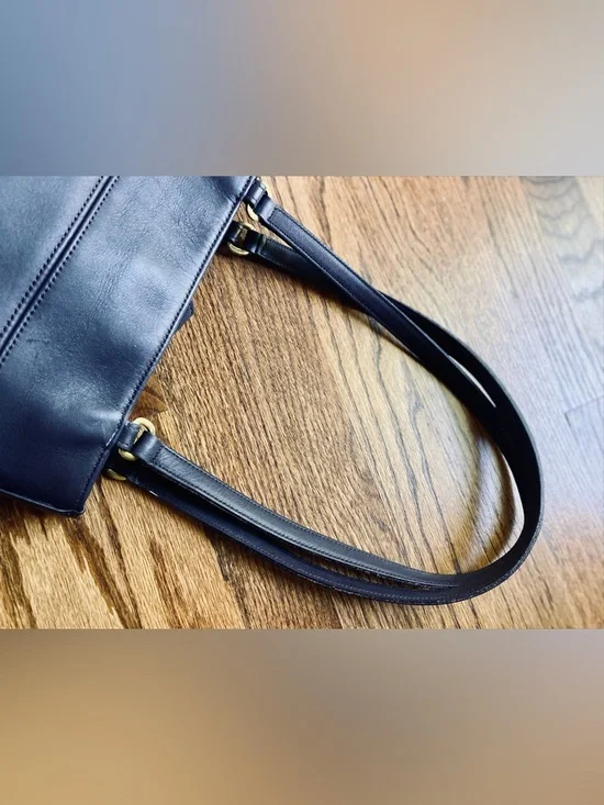 Coach Navy Blue Leather Tote Shoulder Bag Classic Minimalist - Picture 6 of 11